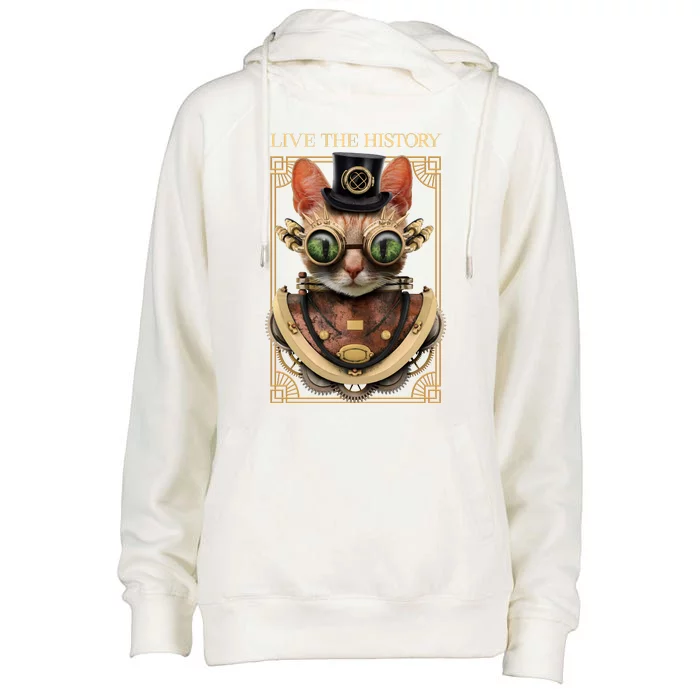 Steampunk Cat Animal Bizarre Womens Funnel Neck Pullover Hood