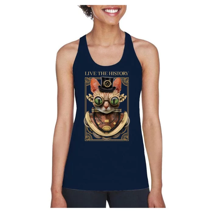 Steampunk Cat Animal Bizarre Women's Racerback Tank