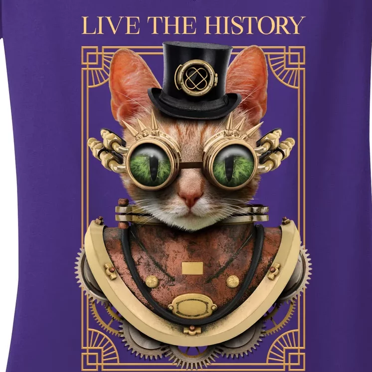 Steampunk Cat Animal Bizarre Women's V-Neck T-Shirt