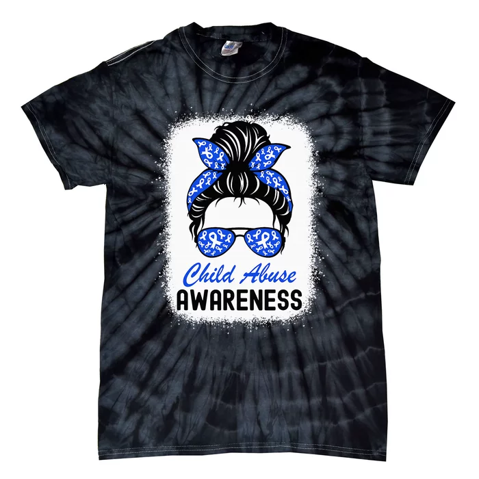 Stop Child Abuse Child Abuse Prevention Awareness Messy Bun Tie-Dye T-Shirt