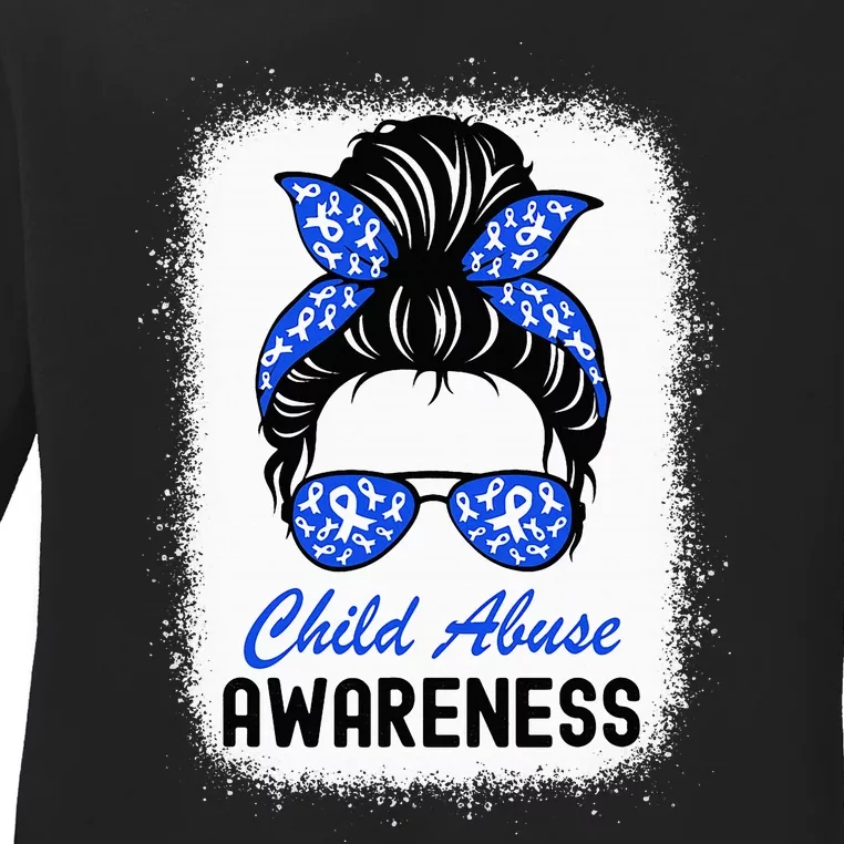 Stop Child Abuse Child Abuse Prevention Awareness Messy Bun Ladies Long Sleeve Shirt