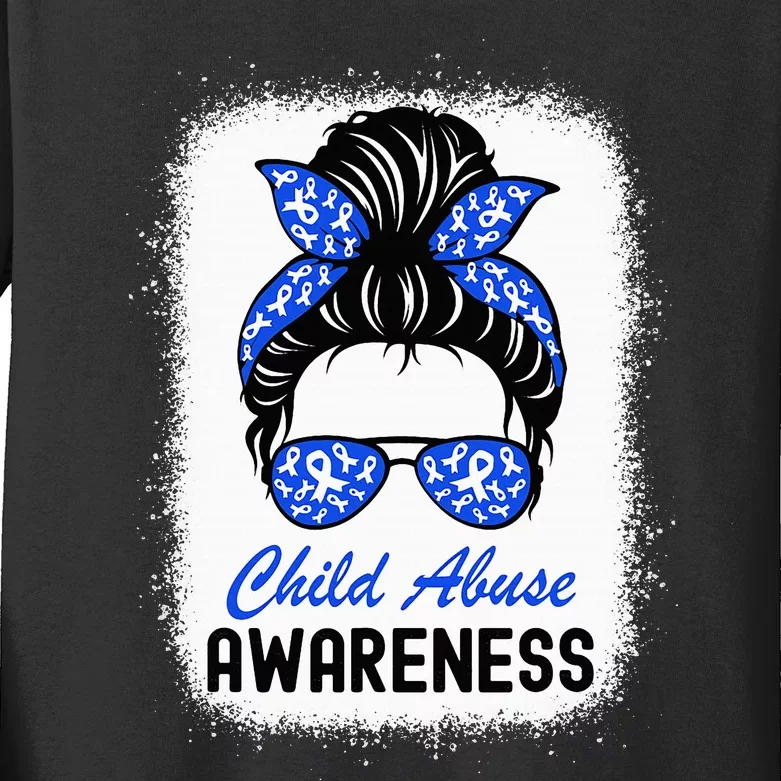 Stop Child Abuse Child Abuse Prevention Awareness Messy Bun Kids Long Sleeve Shirt