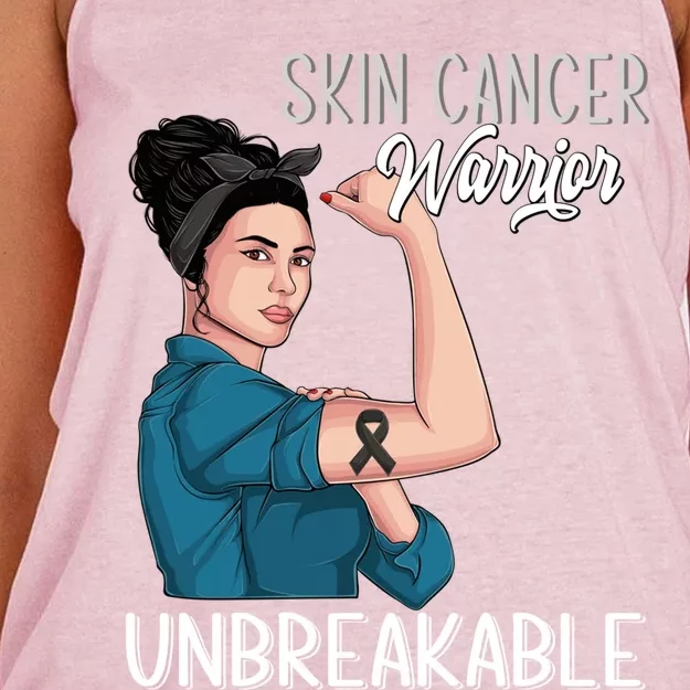 Skin Cancer Awareness Warrior Unbreakable Support Gift Women's Knotted Racerback Tank