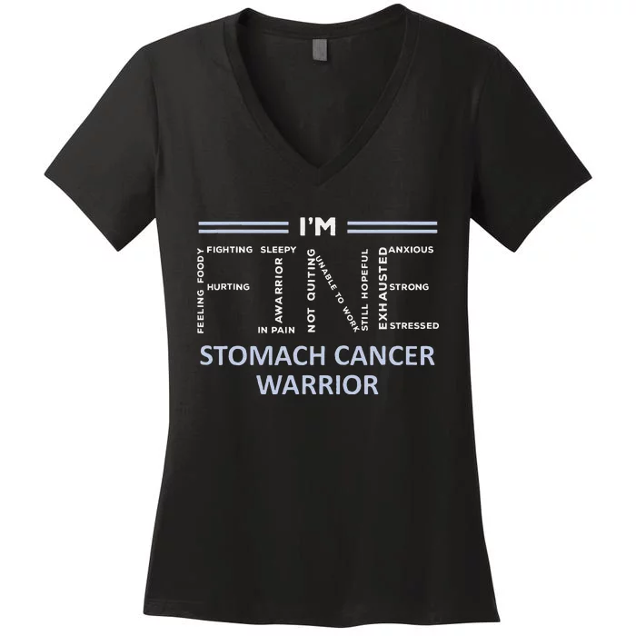 Stomach Cancer Awareness I´M Fine Periwinkle Ribbon Fighter Women's V-Neck T-Shirt