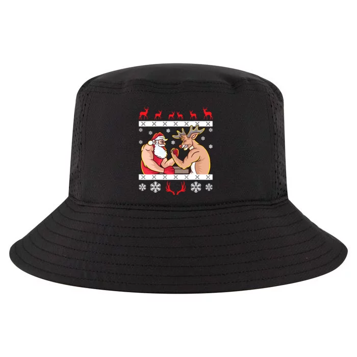 Santa Claus And Reindeer Arm Wrestling Ugly Christmas Cool Comfort Performance Bucket Hat