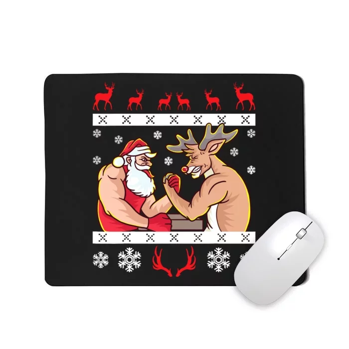 Santa Claus And Reindeer Arm Wrestling Ugly Christmas Mousepad