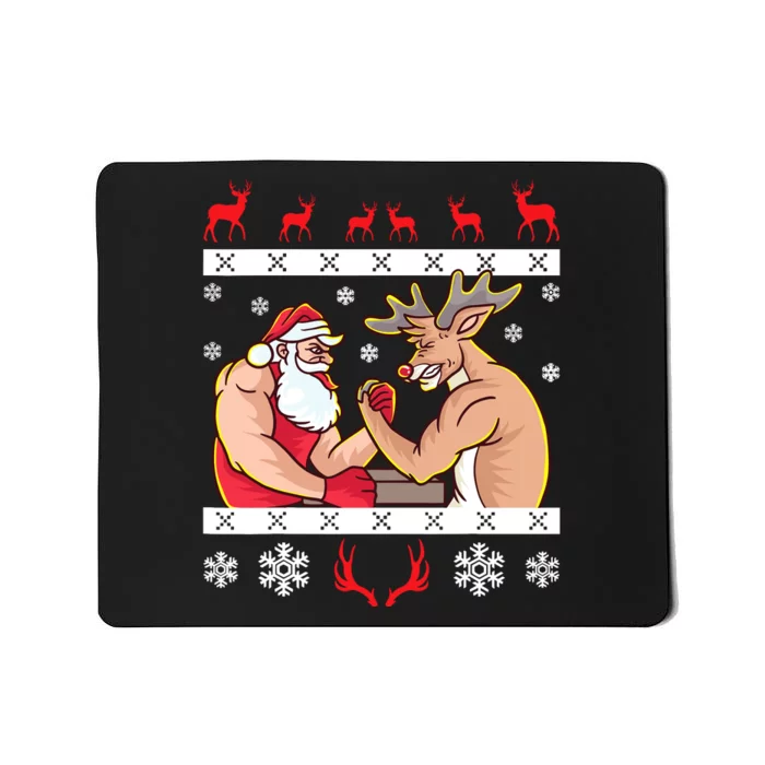 Santa Claus And Reindeer Arm Wrestling Ugly Christmas Mousepad