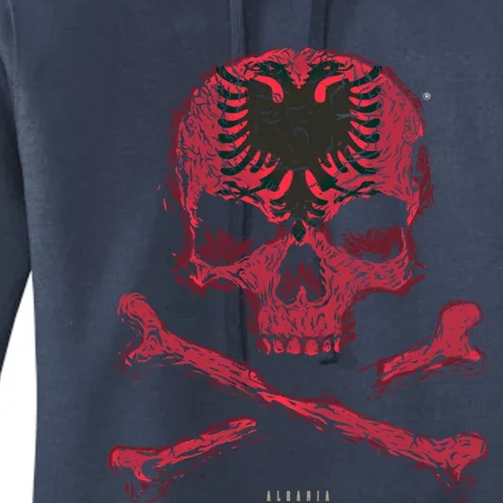 Skull Crossbones Albania Flag Skeleton Albanian Heart Great Gift Women's Pullover Hoodie