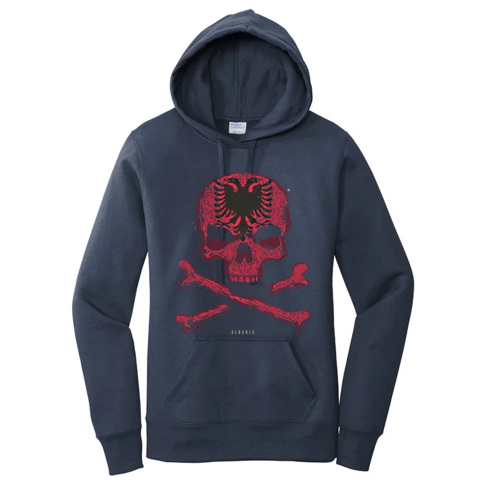 Skull Crossbones Albania Flag Skeleton Albanian Heart Great Gift Women's Pullover Hoodie