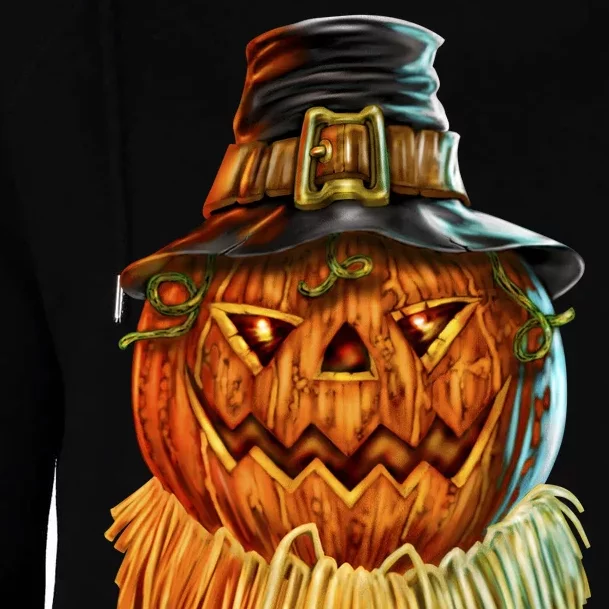 Scarecrow Pumpkin Halloween Womens Funnel Neck Pullover Hood