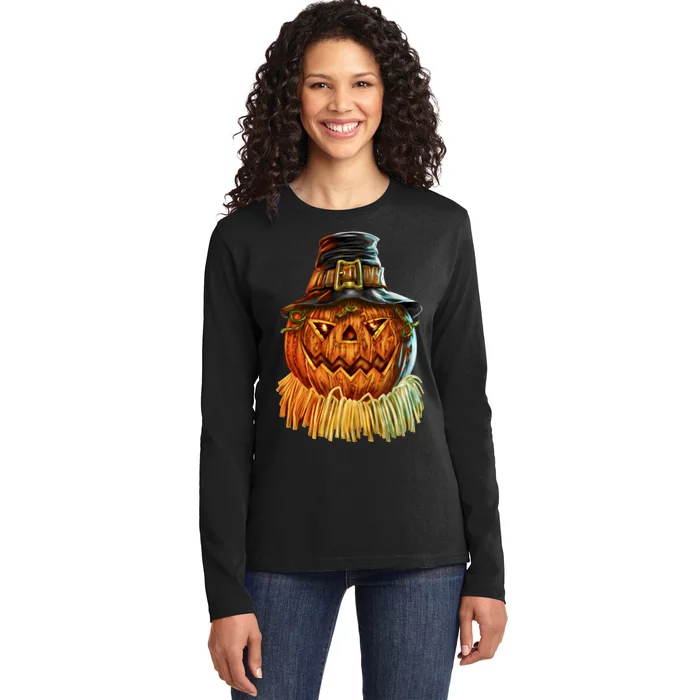 Scarecrow Pumpkin Halloween Ladies Long Sleeve Shirt