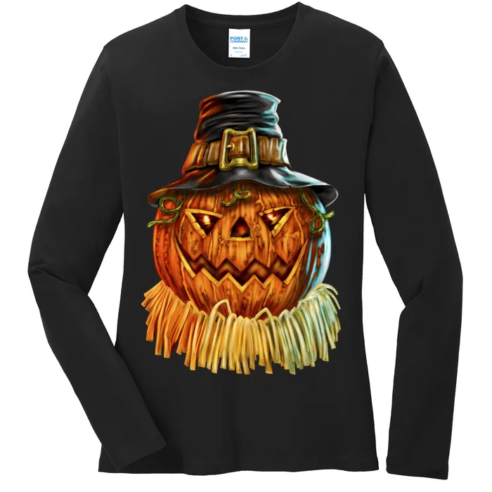 Scarecrow Pumpkin Halloween Ladies Long Sleeve Shirt