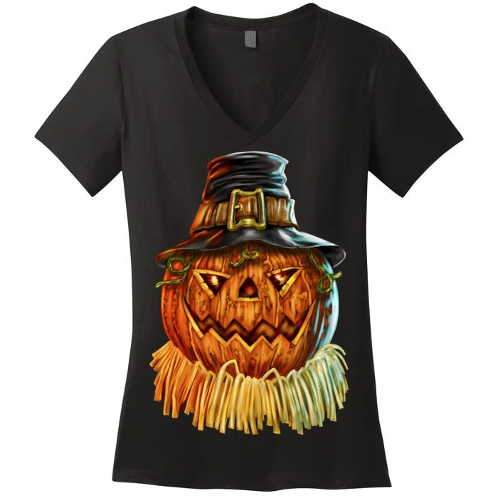 Scarecrow Pumpkin Halloween Women's V-Neck T-Shirt