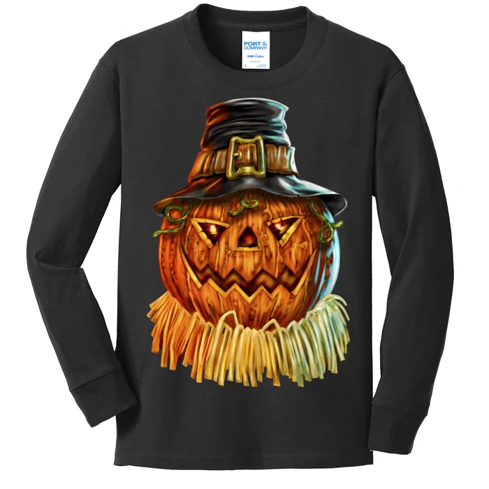 Scarecrow Pumpkin Halloween Kids Long Sleeve Shirt