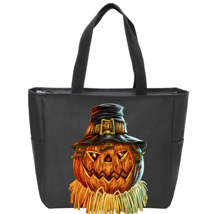 Scarecrow Pumpkin Halloween Zip Tote Bag