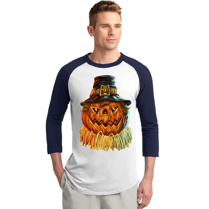 Scarecrow Pumpkin Halloween Baseball Sleeve Shirt