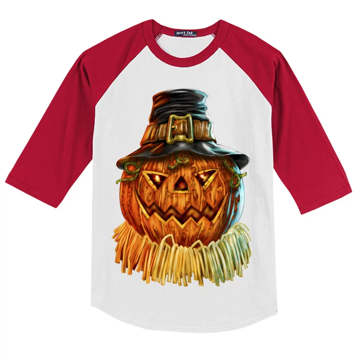 Scarecrow Pumpkin Halloween Kids Colorblock Raglan Jersey