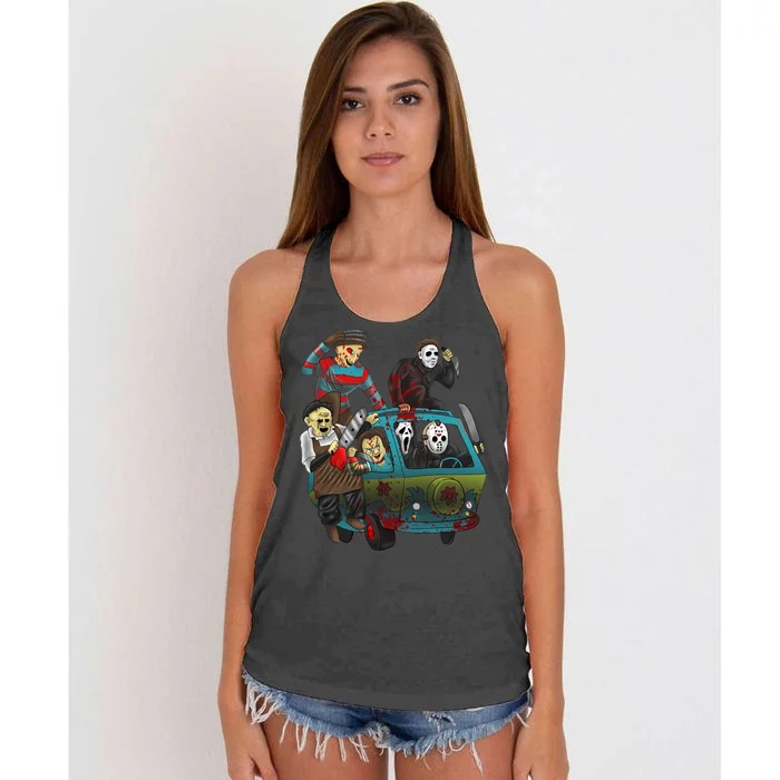 Scary Holocaust Machine Van Movie Characters Women's Knotted Racerback Tank