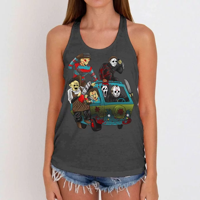 Scary Holocaust Machine Van Movie Characters Women's Knotted Racerback Tank