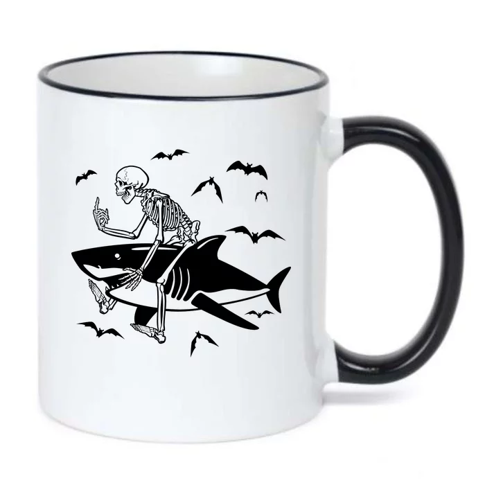 Scary Skeleton Riding Shark Black Color Changing Mug