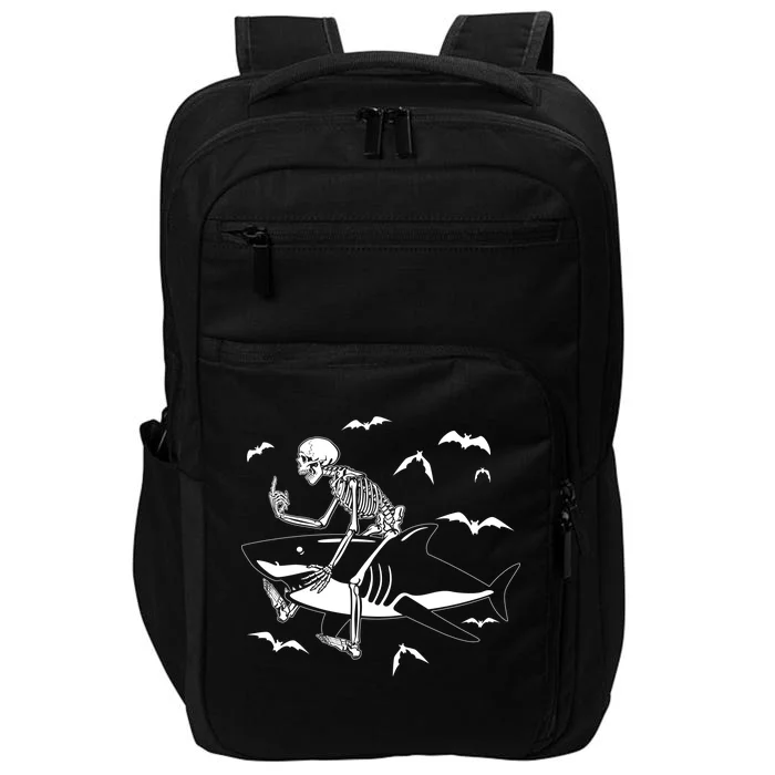 Scary Skeleton Riding Shark Impact Tech Backpack