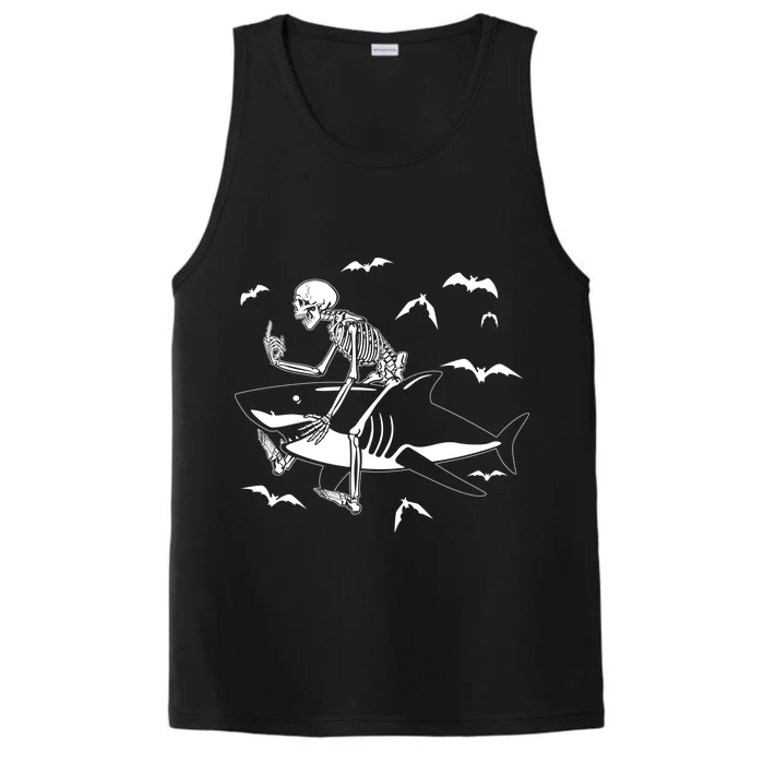 Scary Skeleton Riding Shark Performance Tank