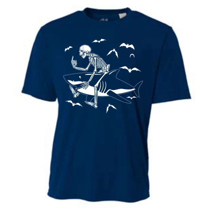 Scary Skeleton Riding Shark Cooling Performance Crew T-Shirt