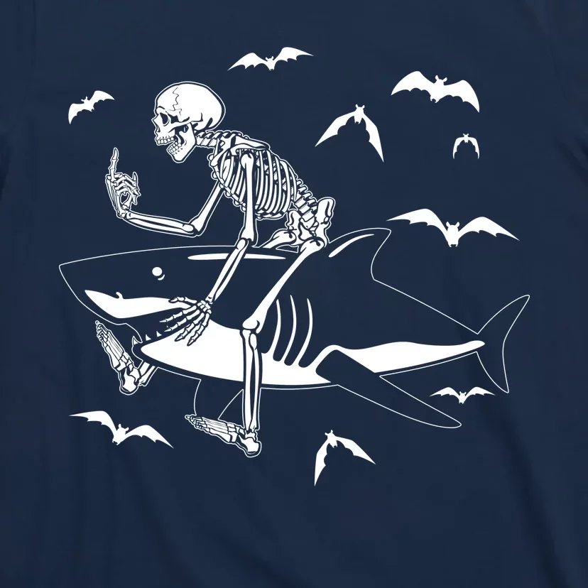 Scary Skeleton Riding Shark T-Shirt