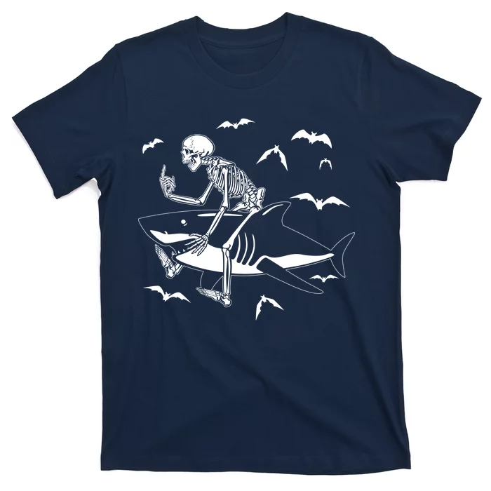 Scary Skeleton Riding Shark T-Shirt