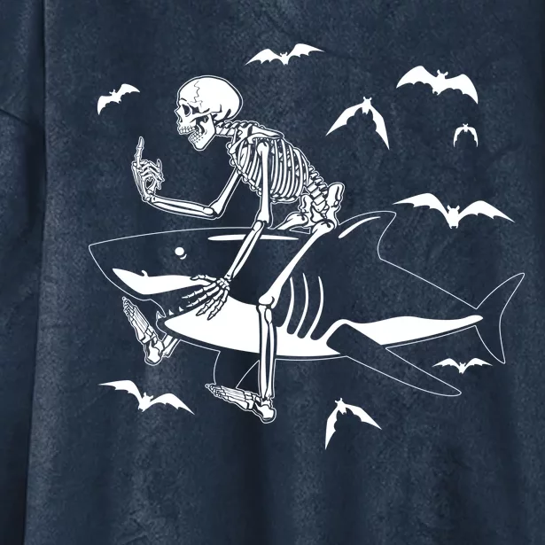 Scary Skeleton Riding Shark Hooded Wearable Blanket