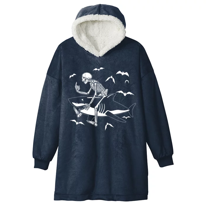 Scary Skeleton Riding Shark Hooded Wearable Blanket