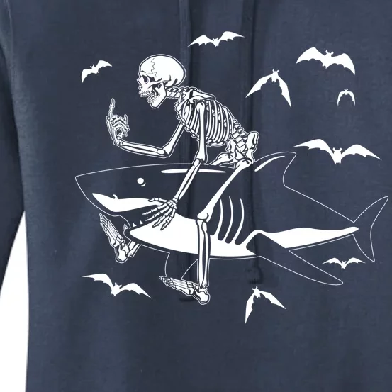 Scary Skeleton Riding Shark Women's Pullover Hoodie