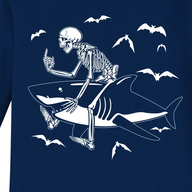 Scary Skeleton Riding Shark Baby Long Sleeve Bodysuit