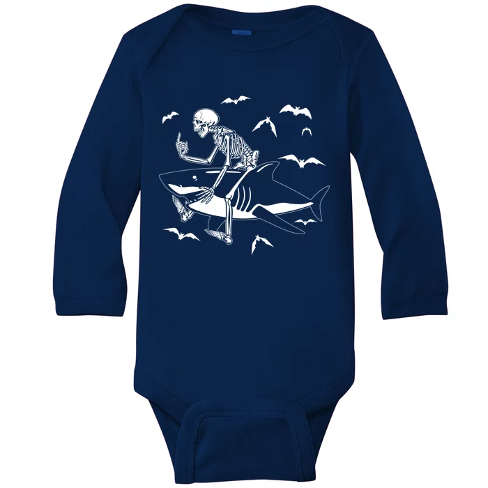 Scary Skeleton Riding Shark Baby Long Sleeve Bodysuit