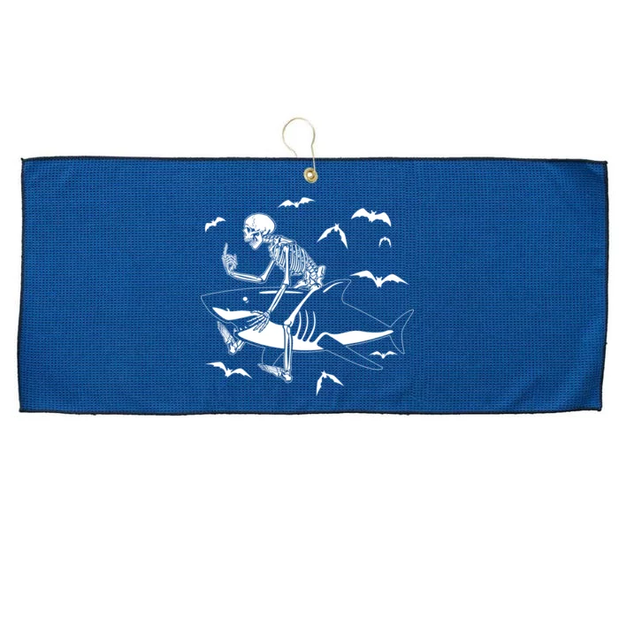 Scary Skeleton Riding Shark Large Microfiber Waffle Golf Towel