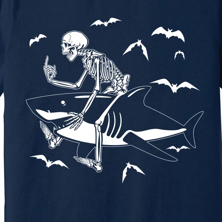 Scary Skeleton Riding Shark Premium T-Shirt