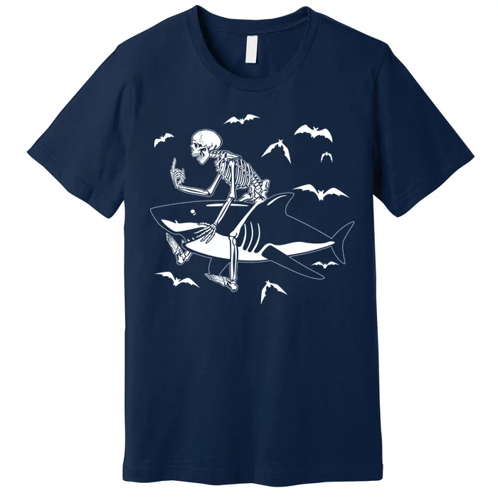 Scary Skeleton Riding Shark Premium T-Shirt