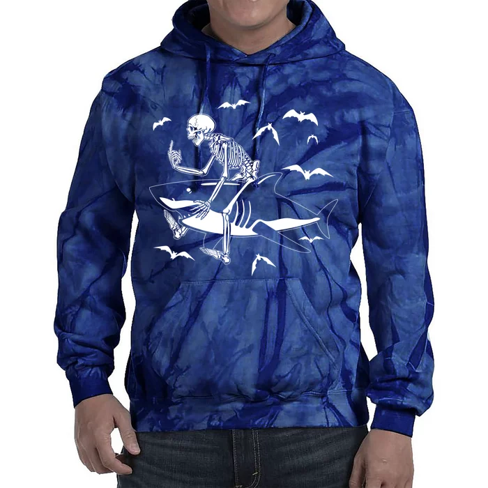 Scary Skeleton Riding Shark Tie Dye Hoodie