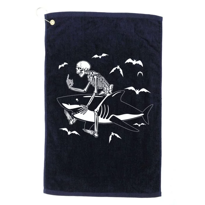 Scary Skeleton Riding Shark Platinum Collection Golf Towel