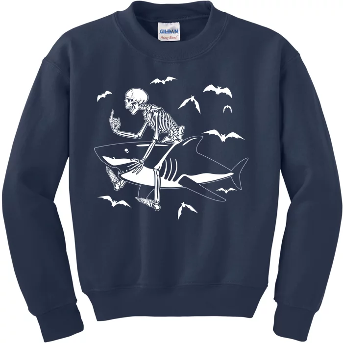 Scary Skeleton Riding Shark Kids Sweatshirt