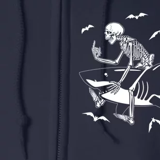 Scary Skeleton Riding Shark Full Zip Hoodie