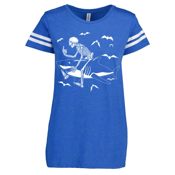 Scary Skeleton Riding Shark Enza Ladies Jersey Football T-Shirt