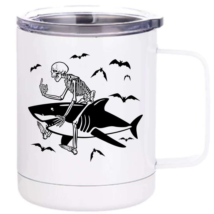 Scary Skeleton Riding Shark Front & Back 12oz Stainless Steel Tumbler Cup