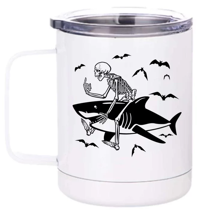 Scary Skeleton Riding Shark Front & Back 12oz Stainless Steel Tumbler Cup