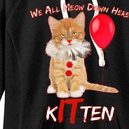 Scary We All Meow Down Here Clown Cat Kitten Women's Fleece Hoodie