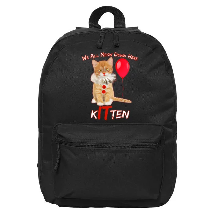 Scary We All Meow Down Here Clown Cat Kitten 16 in Basic Backpack