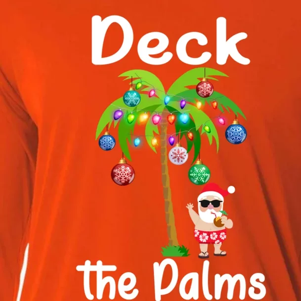 Santa Christmas Beach Hawaii Tropical Deck The Palms Cool Gift Cooling Performance Long Sleeve Crew