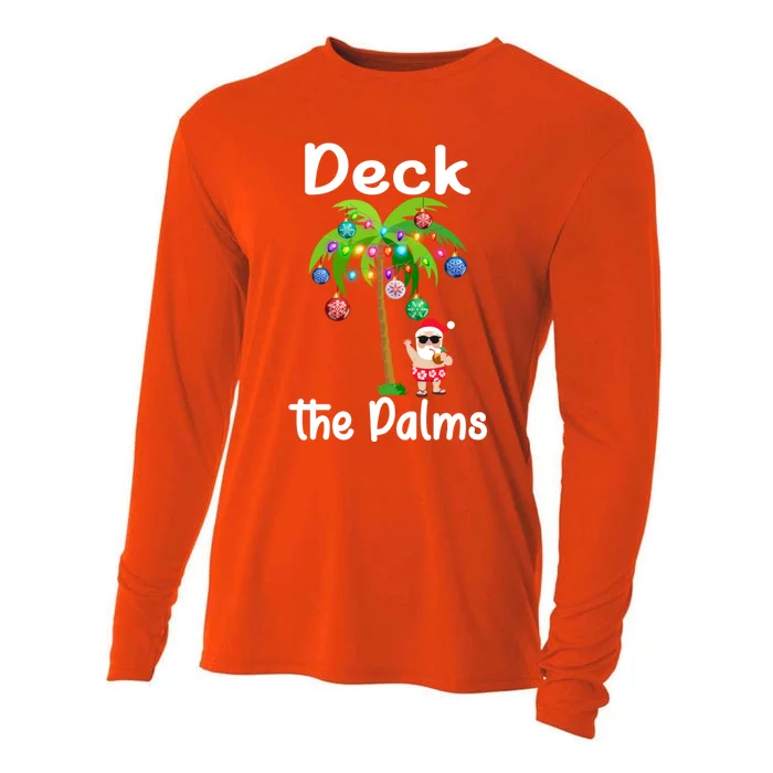 Santa Christmas Beach Hawaii Tropical Deck The Palms Cool Gift Cooling Performance Long Sleeve Crew