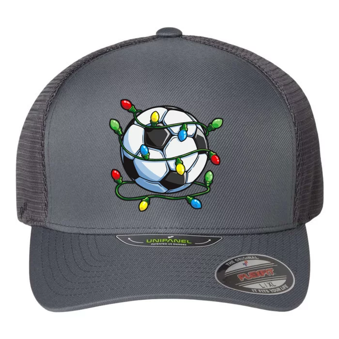 Soccer Christmas Ball Xmas Lights Funny Sport Flexfit Unipanel Trucker Cap