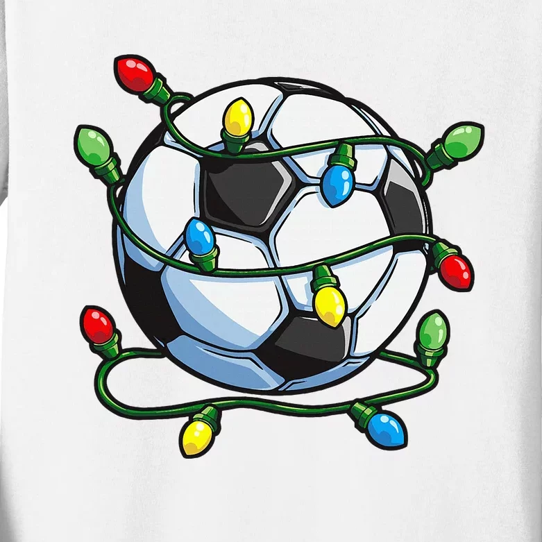 Soccer Christmas Ball Xmas Lights Funny Sport Kids Long Sleeve Shirt